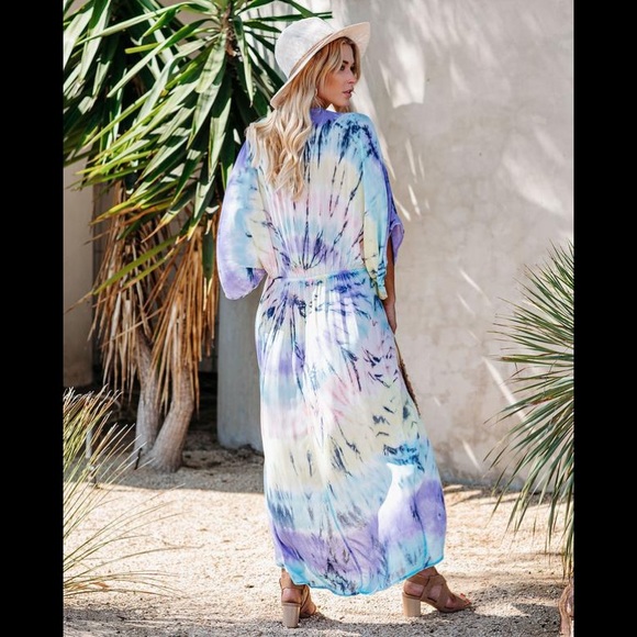 Beach Therapy Tie Dye Twist Kimono Maxi Dress - Picture 2 of 4